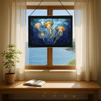Jellyfish Floating in Moonlit Waters Rectangular Stained Glass Suncatcher – Hanging Window Panel with Animal & Nature Scene – Vibrant Glass Art Gift for Wildlife, Fantasy, Nature Lovers C8fTo1 - Image 6