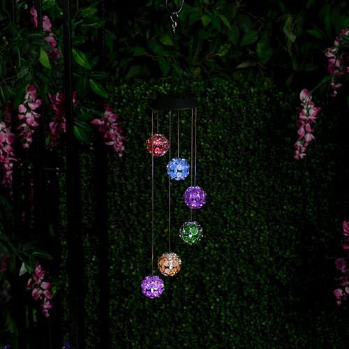 Alpine Corporation RGG648SLR 29" Tall Solar Hanging Gem Sphere Mobile with LED Light, Statement Décor for Lawn & Garden - Image 4