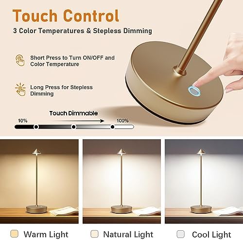 Set of 2 Cordless Rechargeable Led Table Lamp Battery Operated Light Bronze - Image 4