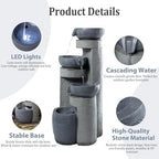 19.7" Tall Outdoor Water Fountain, 5 Tier Cascading Bowls and Stacked Water Fountain with LED Lights, for Yard Décor, Backyard, Patio and Deck (31.5'') - Image 5