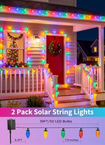 Solar Christmas Lights Outdoor, 50 LED C9 String Lights, Timer & 8 Modes - Image 5