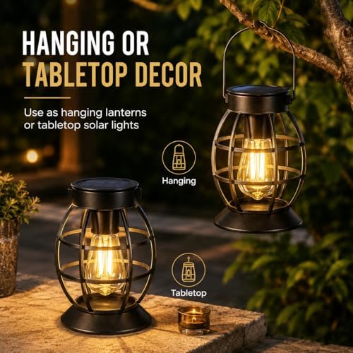 LeiDrail Solar Lanterns Outdoor, Hanging Metal Lights, Dual LED, 2 Pack - Image 3