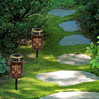 Poceacles Solar Powered Flameless Candle Cemetery Votive Candles Waterproof Outdoor Memorial Solar Stake Lights Home Outdoor Decoration, Cross Rose Bible Book Print Brown, 4 Pcs - Image 4