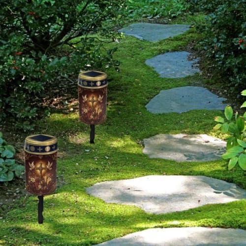 Poceacles Solar Powered Flameless Candle Cemetery Votive Candles Waterproof Outdoor Memorial Solar Stake Lights Home Outdoor Decoration, Cross Rose Bible Book Print Brown, 6 Pcs - Image 4