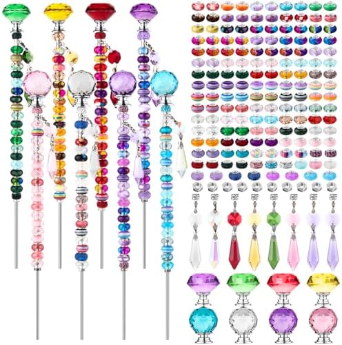 UFU 192Pcs DIY Fairy Wand Beaded Garden Stakes Kit, Decorative Garden Stakes with Colorful Crystal Pendants, Outdoor Fairy Garden Accessories, Beadable Items for Decor, Gifts & Craft (10 in) by UFU