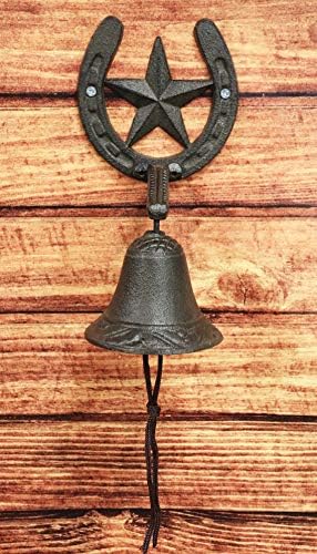 Ebros Gift Cast Iron Rustic Vintage Western Star Horseshoe Door Wall Dinner Yard Bell Outdoor Southwestern Farmhouse Cowboy Cowgirl Accent Bells - Image 5