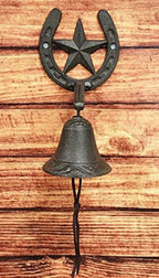 Ebros Gift Cast Iron Rustic Vintage Western Star Horseshoe Door Wall Dinner Yard Bell Outdoor Southwestern Farmhouse Cowboy Cowgirl Accent Bells - Image 5
