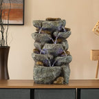Cascading Electric Powered 8-Tier Rock Water Fountain with LED Lights 18.25" for Indoor and Outdoor Use - Image 2