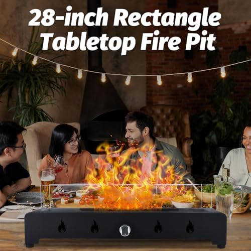Mingzhe 28" Rectangle Tabletop Fire Pit Smokeless Outdoor Fireplace with Glass Wind Guard for Patio and Backyard, Iron and Tempered Glass - Image 2