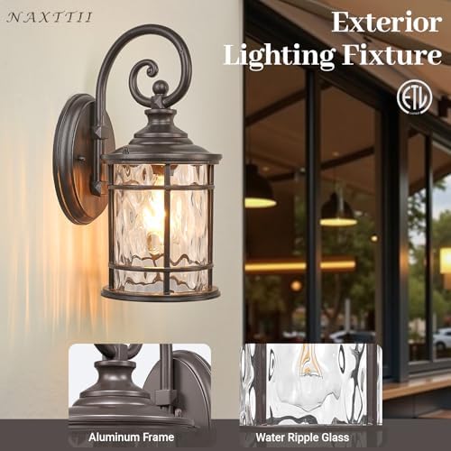 Porch Lights 0utdoor 12.5 Inch Height Exterior Lighting Fixtures with Water Ripple Glass Die-Casting Aluminum Outside Lights for House Porch Garage Yards E27 Socket ORB Finish - Image 2