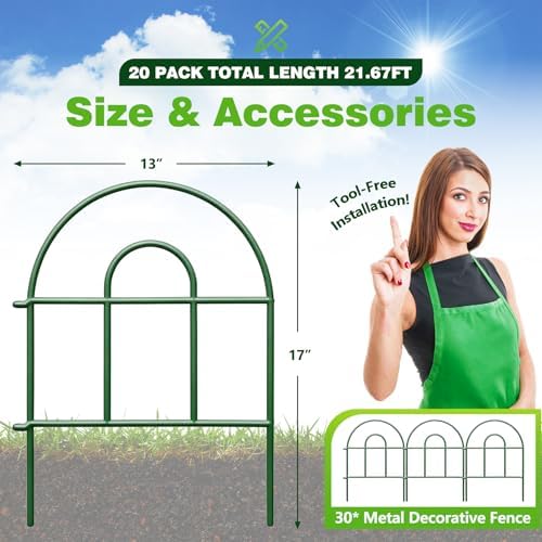 Decorative Garden Fence 32.5ft x 17in - 30 Pack Rustproof Metal No Dig Fence Animal Barrier, Arched Bed Edging Classic Style Wire Border Panel Fencing for Yard Patio Outdoor Decor, Green - Image 3
