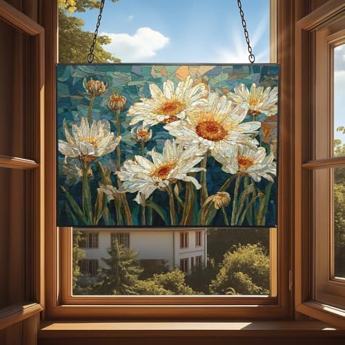 Customized Rectangle Mosaic Dancing Daisies Stained Glass Window Hanging Suncatcher, Home Decor Suncatcher Stained Glass Christmas Halloween Mother's Day - Image 4
