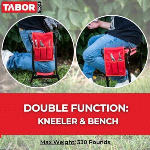 TABOR TOOLS TR2A Garden Kneeler and Seat Bench with Tool Bag Pouch and Foam Pad Cushion, Workseat with Kneeling Bench Option, Light Weight Foldable Stool, Portable Outdoor Kneeler for Gardening. - Image 3
