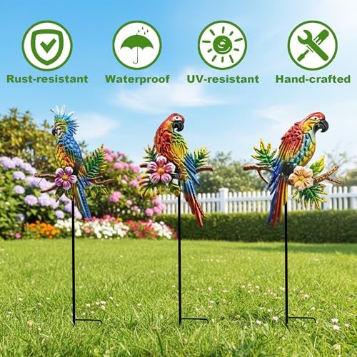 Tropical Parrot Garden Stakes, Metal Outdoor Decorative Lawn Ornaments - Image 2