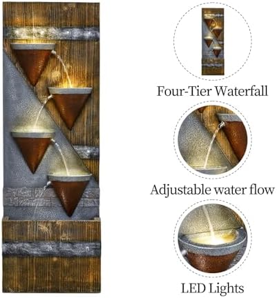 49.21" 4 Tiers Outdoor Water Fountain for Garden Patio with Lights - Image 3