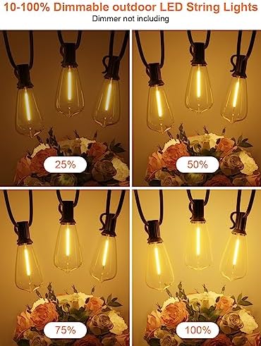 GPATIO 200FT(100FT*2Pack) Outdoor String Lights, Waterproof Patio Lights with 104 Dimmable Hanging Lights Globe ST38 Bulbs, 2700k Shatterproof for Backyard Gazebo Porch Garden Outside Decor - Image 4