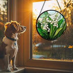 Stained Glass Window Hanging - White Green Lily of The Valley Suncatcher for Doors Garden Terrace Plant Sun Catchers Decor Mother's Day Birthday Flowers Gifts for Women Men Mom 11.8 in - Image 3
