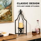 Glitzhome Modern Farmhouse Lantern Decor- Metal Candle Lanterns for Christmas- Decorative Lanterns for Living Room,Home,Indoor, Outdoor,Table,Fireplace Mantle Decor Black Small Set of 2 - Image 6