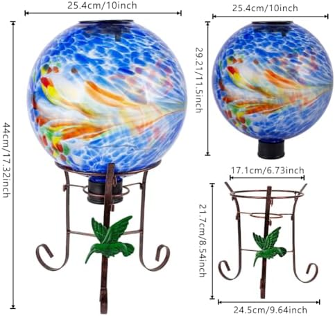 10" Diameter Solar Gazing Ball with Hummingbird Metal Stand (Blue) - Image 3