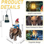 Garden Gnome Riding Elephant Statue Decoration, Funny Resin Solar Gnome with Hanging Lantern for Lawn Patio Yard Garden Outdoor Decor, Gifts for Mom Women and Men (Gnome-G) - Image 2