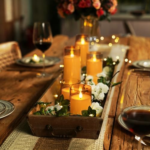 Homemory Amber Flickering Flameless Candles, Battery Operated Acrylic LED Pillar Candles with Remote Control and Timer, Fall Candles, Set of 5 - Image 6
