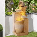 Water Fountain Outdoor, Modern Water Feature with LED Lights, 4-Tier Cascading Resin Waterfall Fountain, 32" Large Garden Fountains for Yard, Deck, Patio, Porch (Yellow) by GIODIR