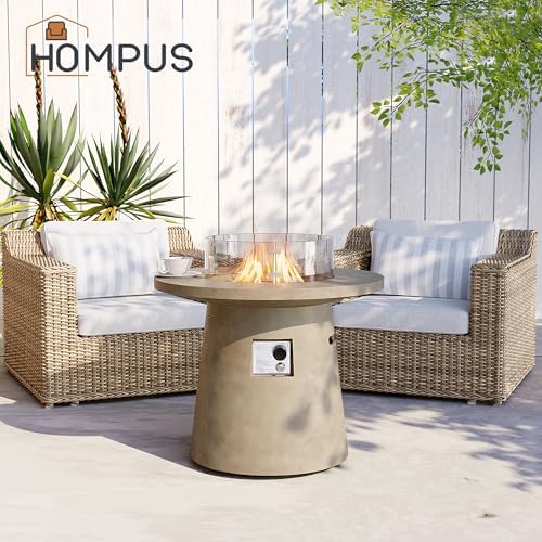 HOMPUS 31 inch Round Patio Propane Fire Table, Outdoor Fire Pit Concrete Fire Pit with Rain Cover 40,000 BTU Gas Smokeless Firepit for Outside Patio, Garden, Deck, Backyard, Gray - Image 7