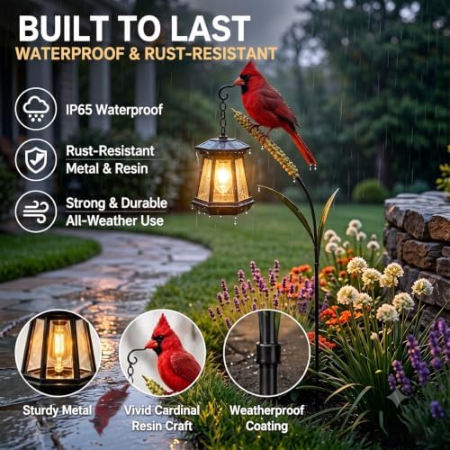 Cardinal Solar Light—A Beautiful Garden Light that Feels Full of Life, Metal Stake Yard Garden Decor Art Figurine Waterproof LED Lights Gifts for Mom Grandma Women for Patio Lawn Porch (2pc) - Image 5