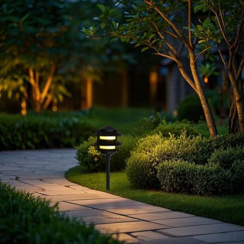 Lumina Lighting® Low Voltage Landscape Lighting Cast-Aluminum Pagoda Path and Area Light Warm White 4W G4 LED Bulb and ABS Ground Stake Included for Yard Walkway Lawn PAL0103-BkLED6 (Black,6-Pack) - Image 4