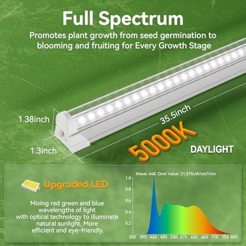 3FT Grow Lights for Indoor Plants,T8 5000K Full Spectrum Plant Light,192W(6 x 32W), LED Grow Light Strips with Timer, Aluminum Reflector, Linkable,Plant Growing Lamp Fixture for Greenhouse Indoor 6pcs - Image 3