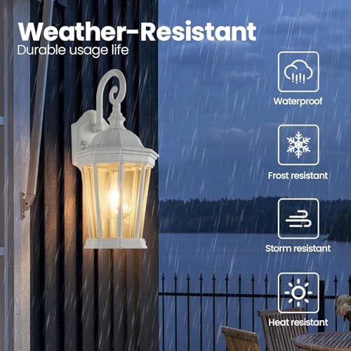 Outdoor Wall Lantern, Waterproof Exterior Wall Light Fixtures, Outdoor Porch Light Fixtures Wall Mount in White Finish with Clear Glass, Aluminum Alloy, 60W - Image 3