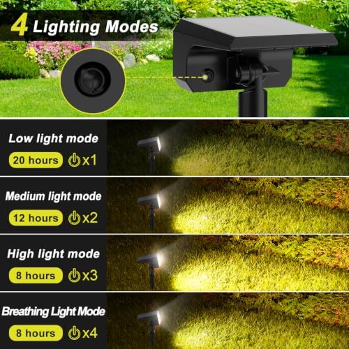 Solar Spot Lights Outdoor, 4 Pack Outdoor Solar Lights for Yard, 4 Lighting Mode Solar Landscape Spotlights with Auto On/Off, Waterproof IP67 Wall Lights for Garden, Walkway (75LED, Warm White) - Image 2