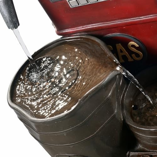 Peaktop Teamson Home Vintage Gas Station Statue 3 Tiered Floor Waterfall Fountain with Pump for Outdoor Patio Garden Backyard Decking, 42 Inch Height, Dark Red - Image 5