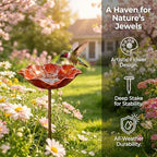 Handmade Metal Flower Garden Stake Bird Bath & Bee Watering Station, Upgraded Weather-Resistant Pollinator Water Bowl, Colorful Floral Decor for Outdoor Yard & Lawn (3PCSA) - Image 3