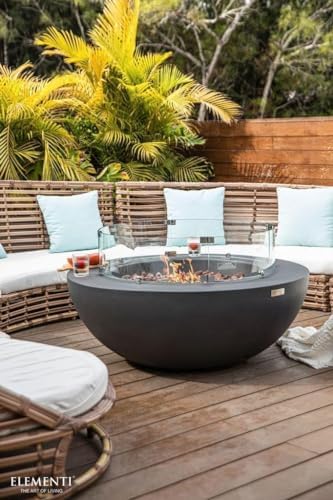 Elementi Lunar Bowl Cast Concrete Fire Table Bundle, Outdoor Fire Pit Fire Table Patio Furniture, Dark Gray (Natural Gas) - Image 3