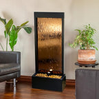 Alpine Corporation 48" Tall Indoor Modern Wall Mounted Zen Mirror Waterfall Floor Fountain with Stones and LED Lights Decor for Office, Living Room, Entryway, Bronze - Image 3