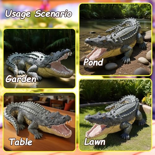 13" Real Crocodile Statue, Outdoor Lawn Crocodile Sculpture,Garden Sculptures & Statues Ornament, Pond Animal Statues, Crocodile Decor Perfect for Home Garden, Patio, Backyard - Image 7