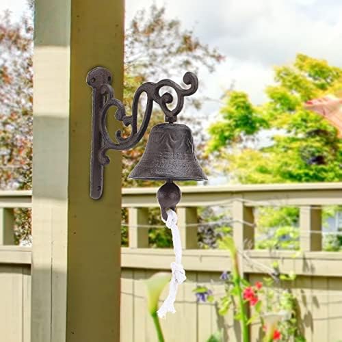 Outdoor Wall Bell, Cast Iron Door Bell Retro Bracket Mounts Bell Rust-Resistant Manually Shaking Wall Hanging Door Bell Dinner Bells for Home Decor - Image 3
