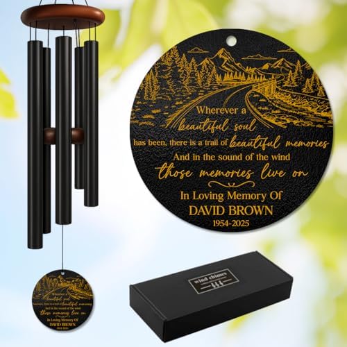 Personalized Memorial Wind Chime – Scenic Landscape Remembrance with Custom Name & Years – in Loving Memory Tribute – Sympathy Gift for Loss of Loved One – Outdoor Windchime for Garden, or Porch by AlpadilCo