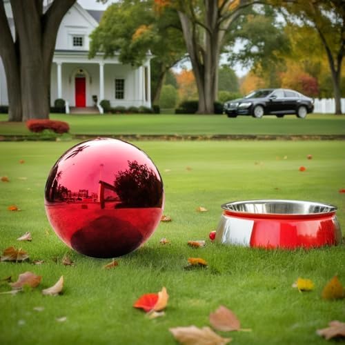 Xmas Stainless Steel Reflective Gazing Ball, Red 20cm Mirror Garden Globe - Image 4