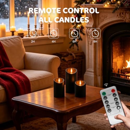 3 Pack Black Real Wax Rechargeable Candles Flickering Realistic - Image 4
