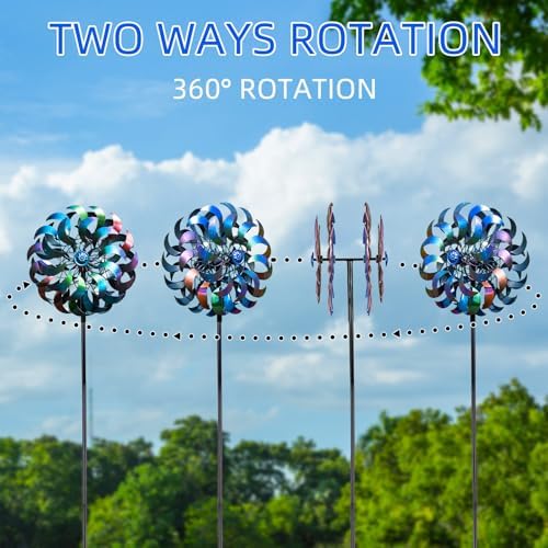 Wind Spinners Outdoor,64.2Inch 360°Rotating Crescent Windmill for Yard, Garden Wind Spinner with Blue Green Purple Gradient Blades, Weatherproof Metal Garden Decor - Image 4