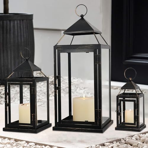 NEEDOMO Lanterns Decorative Outdoor&Indoor, Set of 3 Outdoor Lanterns for Porch, Vintage Candle Lantern Decor for Living Room, Fireplace, Fall, Christmas, Garden, Wedding, Yard, Bronze by NEEDOMO-LightUpYourSpace