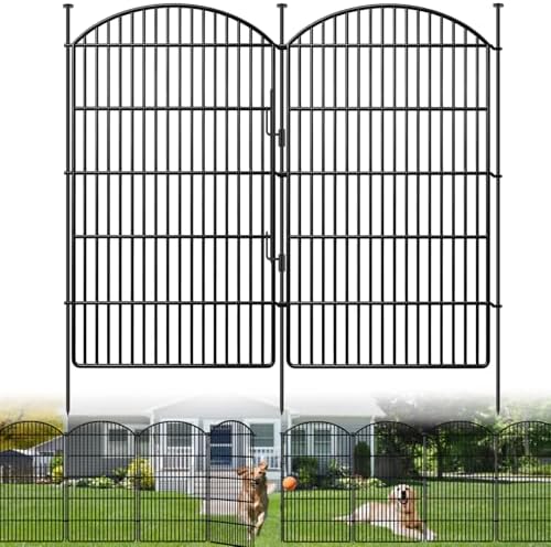 10 Panels Decorative Garden Fence with Lock, 48in (H) x 24ft (L) No Dig Dog Animal Barrier for Outdoor Yard, Rustproof Ground Stakes Metal Fencing for Yard, Patio, Flower Bed by GILPWAFlagship
