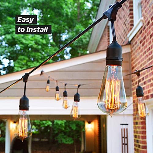Brightech Ambience Pro Incandescent Outdoor String Lights - 48 Ft Dimmable Patio Light - 40W Commercial Waterproof Porch String Lights for Outside, Backyard - 15 Vintage Filament Bulbs, Warm White - Image 5