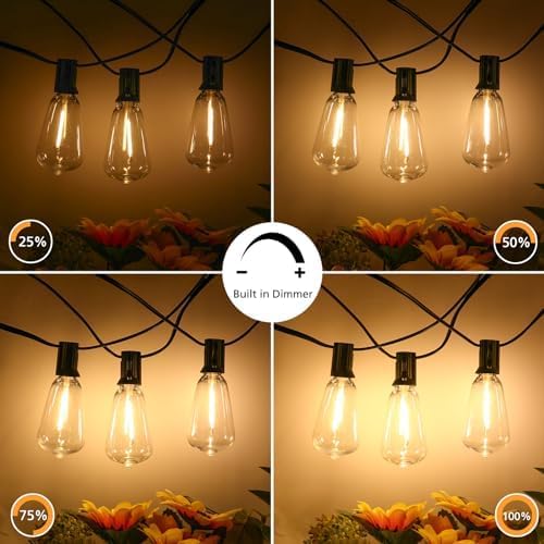 Brightever 3 Color in 1 LED Outdoor String Lights with Remote, 100FT Edison Hanging String Lights for Outside Dimmable, Outdoor Lighting for Patio Café Bistro with 52 ST38 LED Bulbs, 2700K/4000K/5000K - Image 4