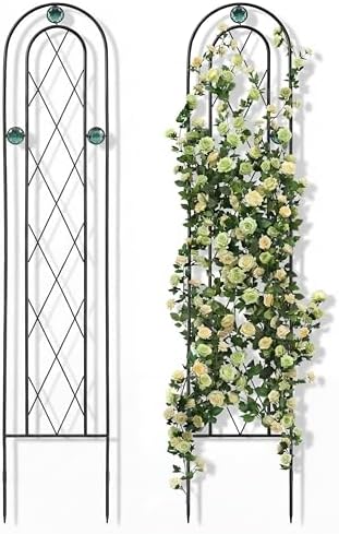 2 Pack 4' H x 10" W Metal Arched Garden Trellis for Potted Climbing Plants Outdoor Rustic Black Coating Iron Wire Lattices Grid Panels for Vine Pergola Cucumbers Vegetables Flower Support by Otoolling