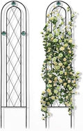 2 Pack 4' H x 10" W Metal Arched Garden Trellis for Potted Climbing Plants Outdoor Rustic Black Coating Iron Wire Lattices Grid Panels for Vine Pergola Cucumbers Vegetables Flower Support by Otoolling