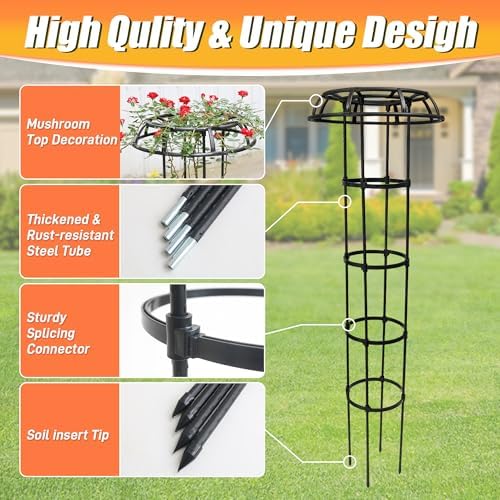 65 Inch Garden Trellis for Climbing Plants Outdoor, Mushroom Top Trellis for Potted Plants, Vines, Roses, Clematis, and Vegetables, Plant Trellis Support 2 Pack - Image 3