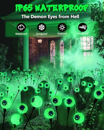 YIQU Solar Halloween Lights Outdoor 4 Pack 24 LED Green Solar Eyeball Light - Image 2